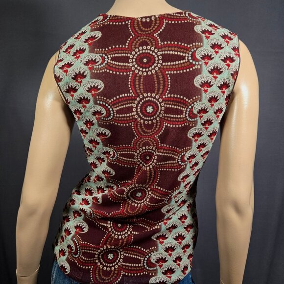 Vintage 90s Y2K Boho Print Sleeveless Mesh Top With Glitter Size L  Brown - Picture 6 of 7